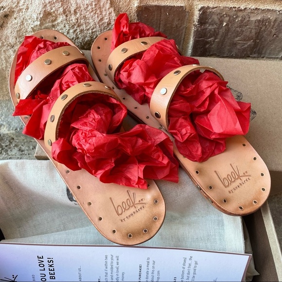 Beek Sandals Studded Leather Slides Brown Straps Summer Shoes Womens 7 - Picture 3 of 11